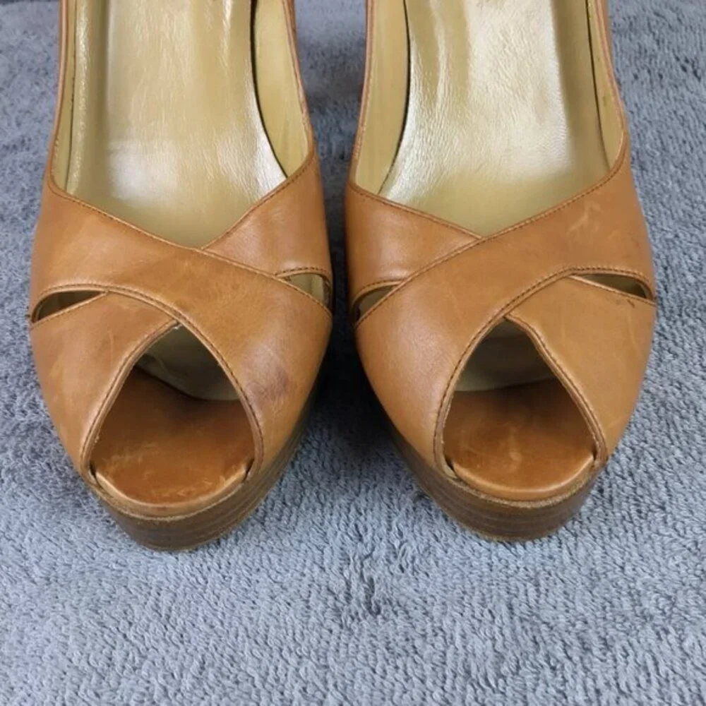 Vintage Stuart Weitzman Distressed‎ Leather Sz 9 W Peep Toe Platform Stile…
